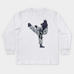 Cartoon Wolf does Tang Soo Do Kids Long Sleeve T-Shirt